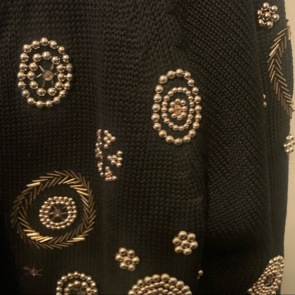 VINTAGE Beaded Art Deco Revival Gold Ornate Black Knit Vintage Glam Cardigan - Picture 7 of 14